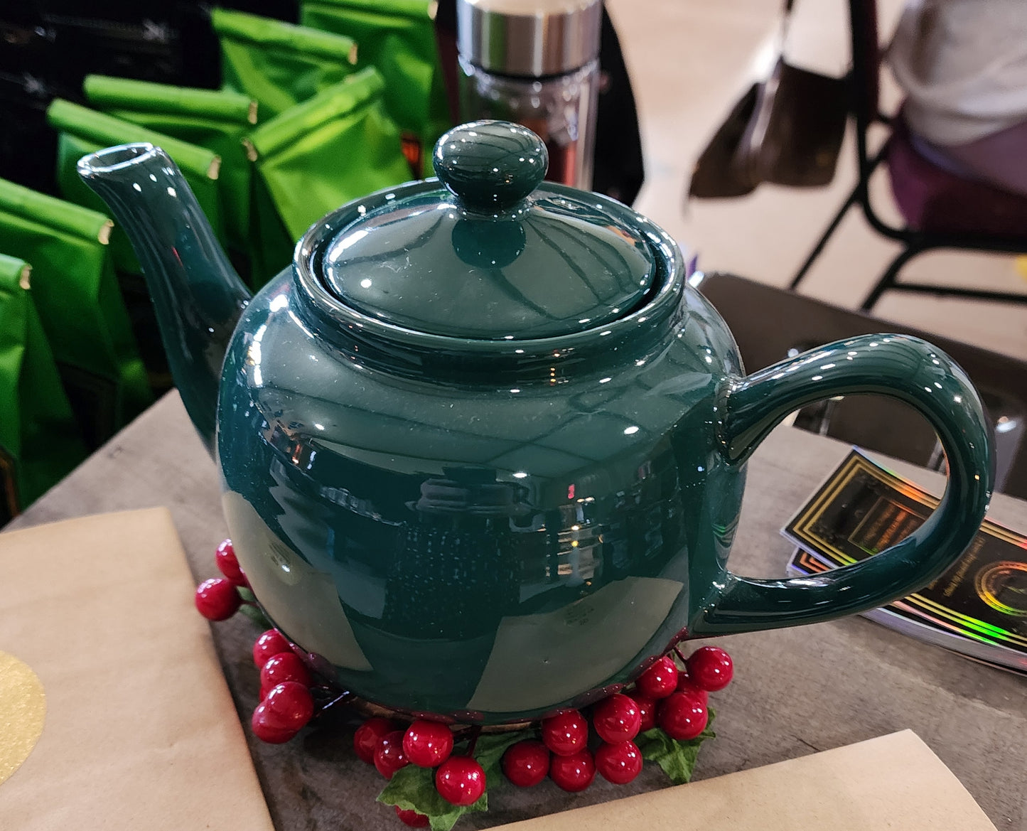 Théière, 3 tasses, vert foncé